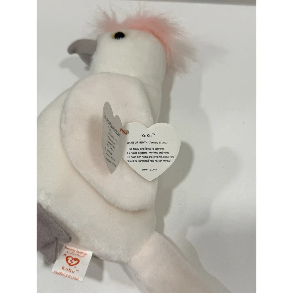Ty Beanie Babies Kuku Cockatoo Bird With Tags *RARE ERRORS*